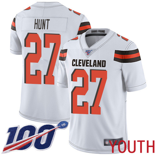 Cleveland Browns Kareem Hunt Youth White Limited Jersey #27 NFL Football Road 100th Season Vapor Untouchable->cleveland browns->NFL Jersey